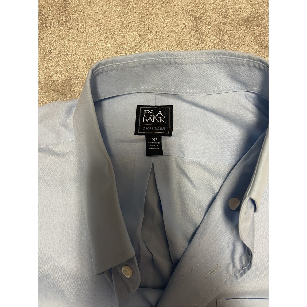 Jos. A. Bank Traveler Dress Shirt Men's 19-37 Light Blue 100% Cotton